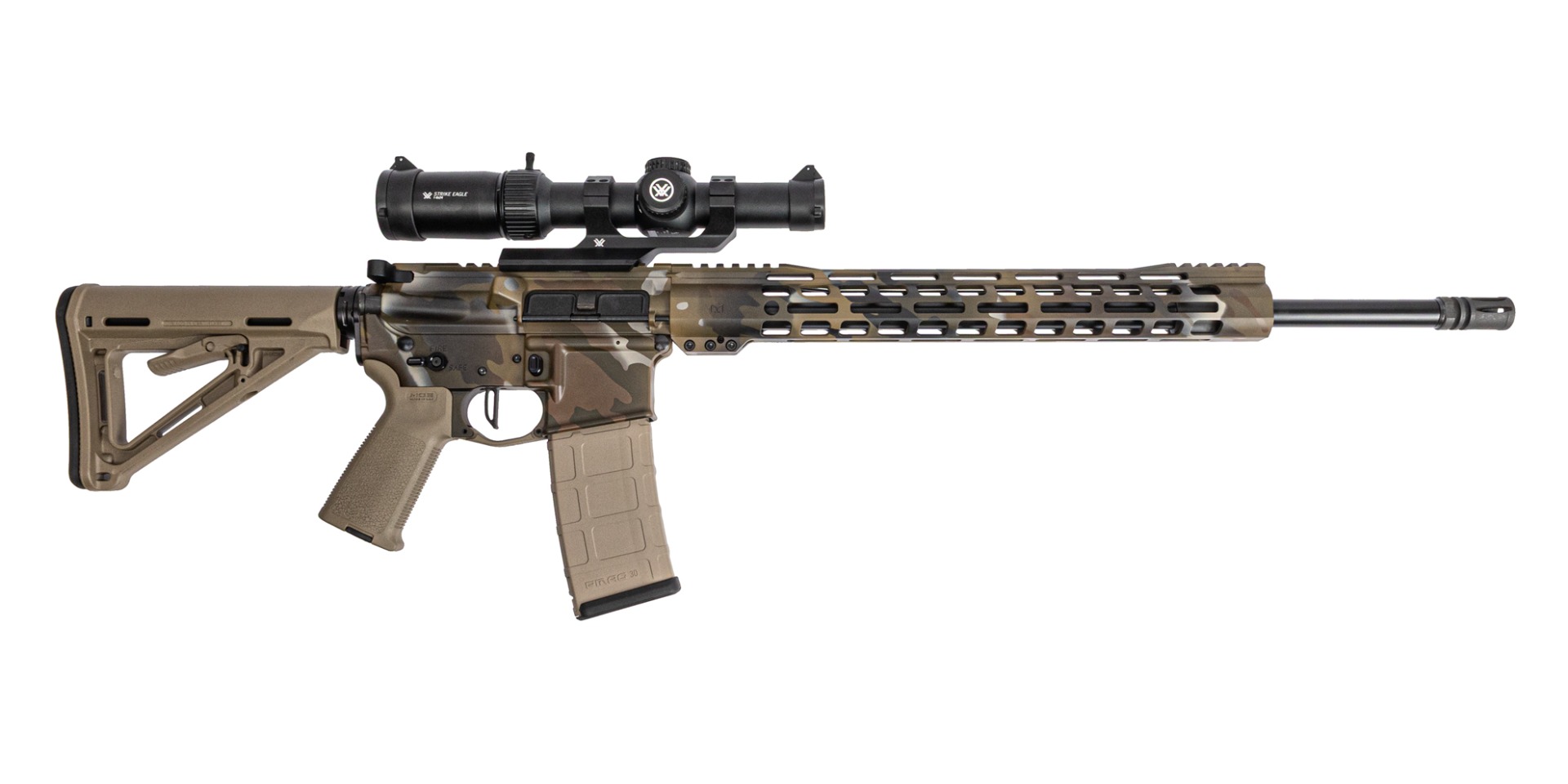 PSA Custom 20" 5.56 1/7 Nitride Rifle W/ 15" Mlok Rail, Vortex Strike Eagle Scope - Swamp Moss Camo - Psa Custom