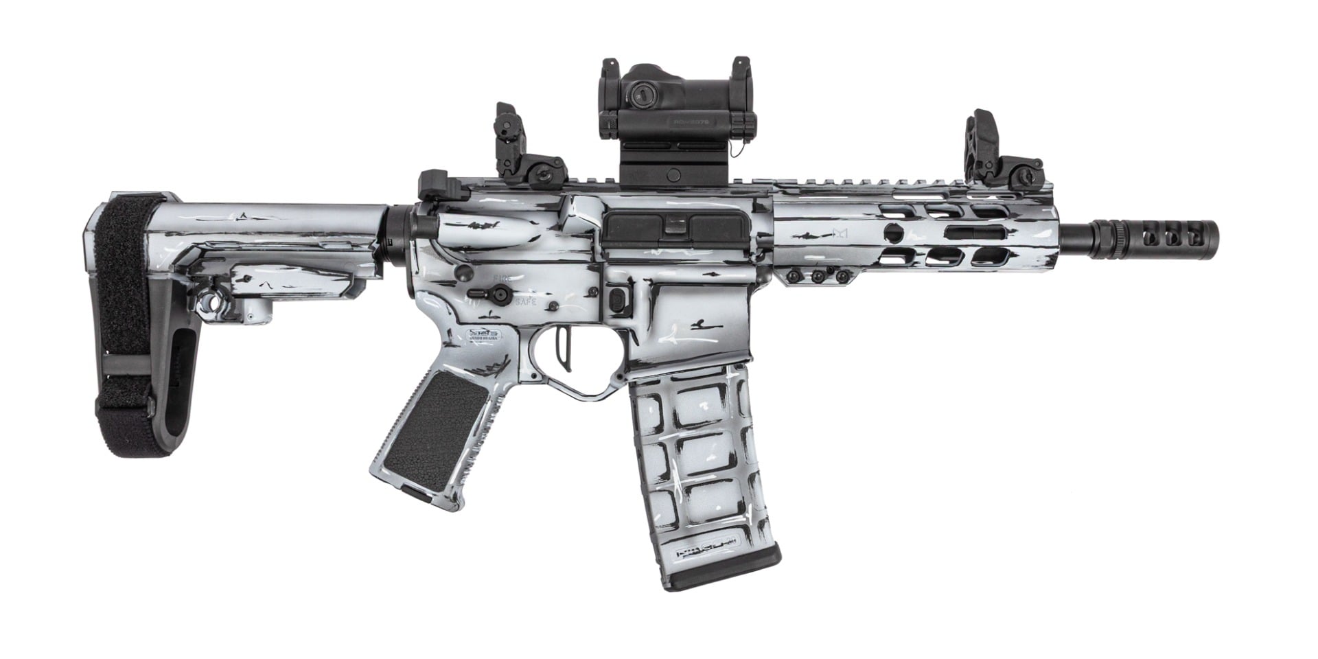 PSA Custom 7.5 5.56 NATO Pistol W/ PSA Flatbow FCG, Mbus sights, Romeo 7s Red Dot - Outline