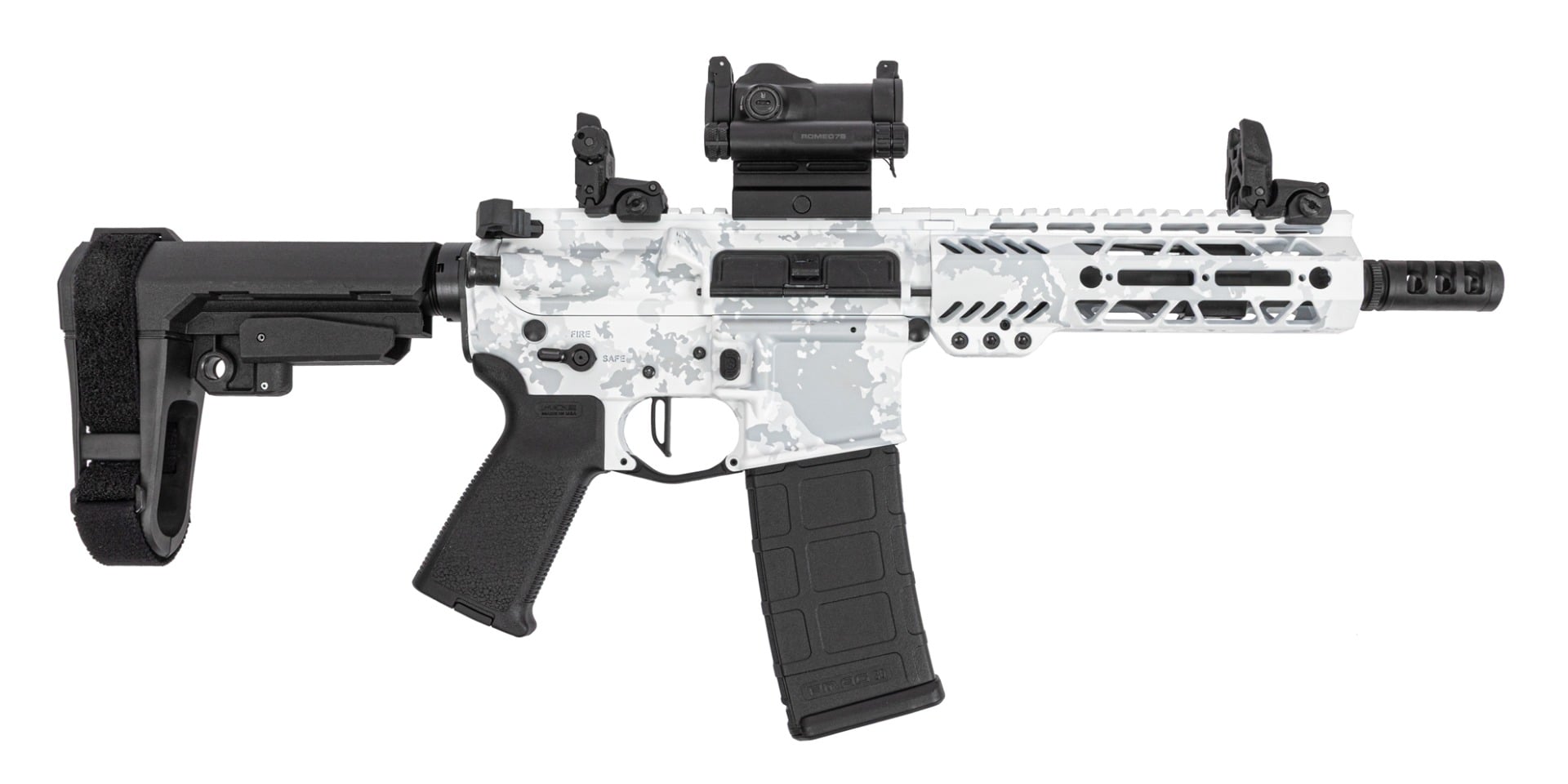 PSA Custom 5.56 7.5" 1/7 Pistol w/ PSA Custom Flatbow FCG, Romeo 7s Red Dot - Ghost Camo