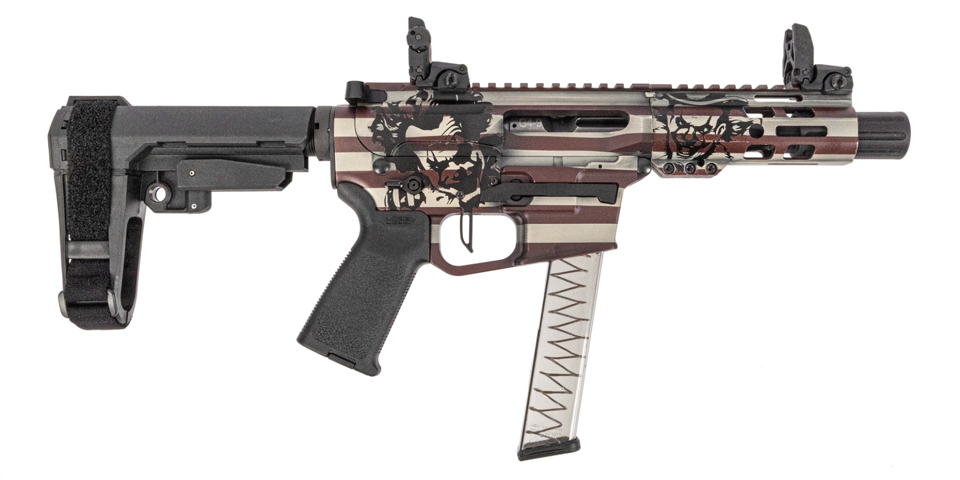 PSA Custom 4" 9mm 1:10 Pistol W/ PSA Custom Flatbow FCG, Magpul Mbus Sights - Sweettooth - Psa Custom