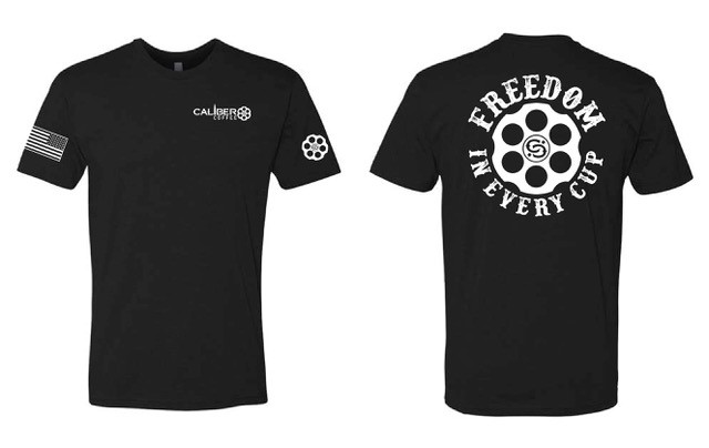 Caliber Coffee Freedom In Every Cup T-Shirt, Black Medium - Caliber Coffee