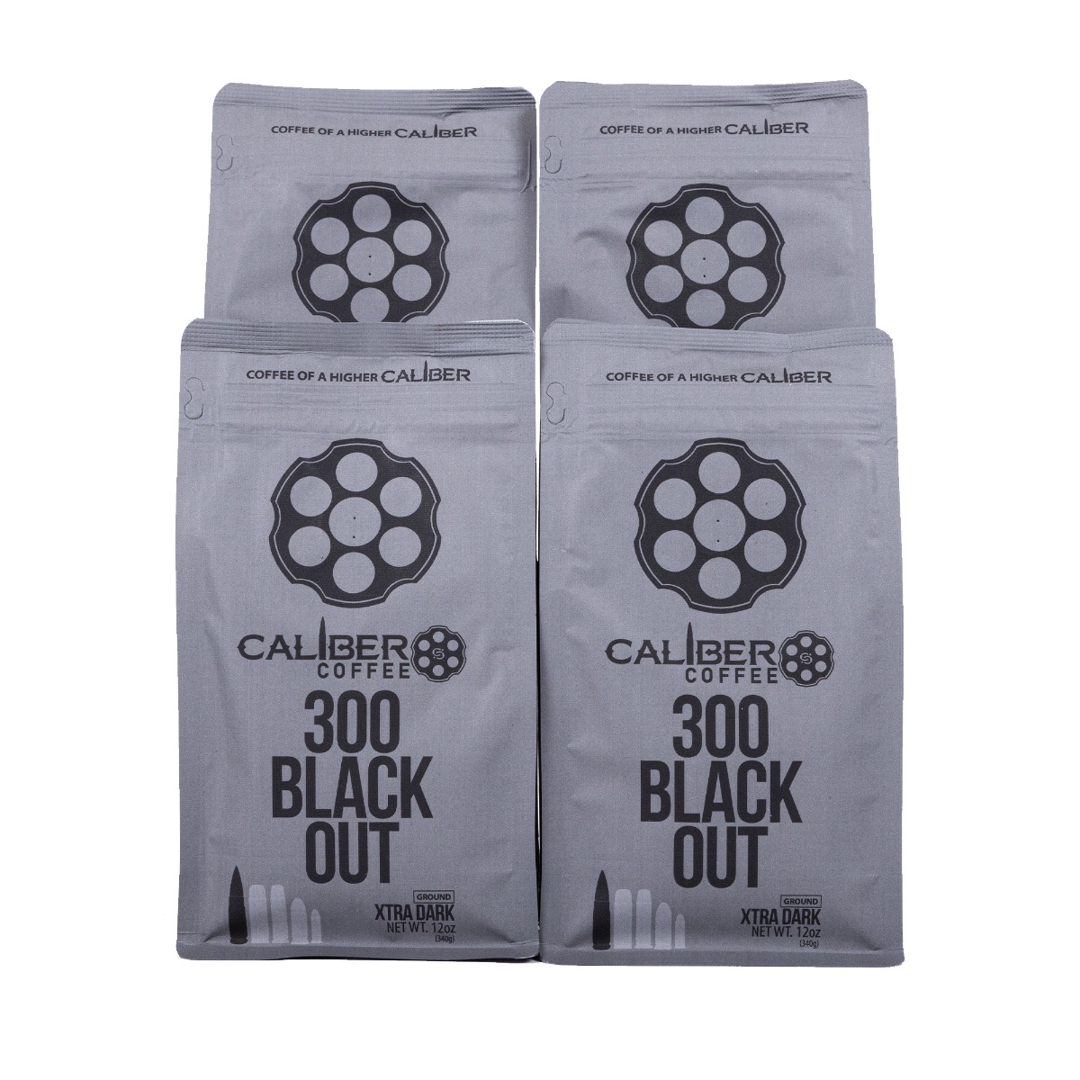 Caliber Coffee 300 Black Out Extra Dark Roast, 12oz bag, Ground, 3lbs Bundle (4 bags)