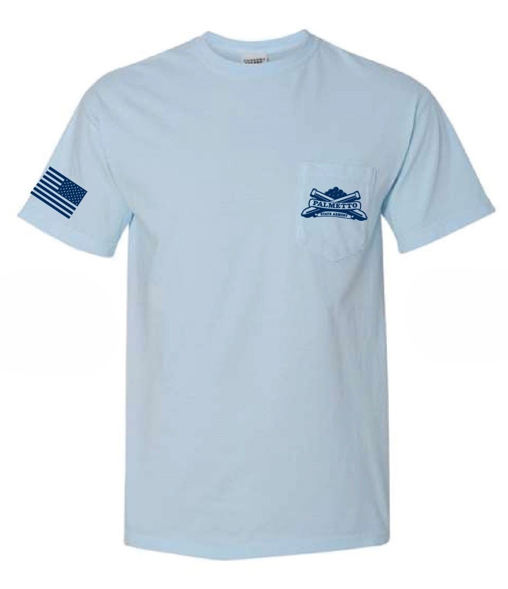 PSA Comfort Colors Pocket T-Shirt - M - Chambray w/Blue Logo - Palmetto State Armory