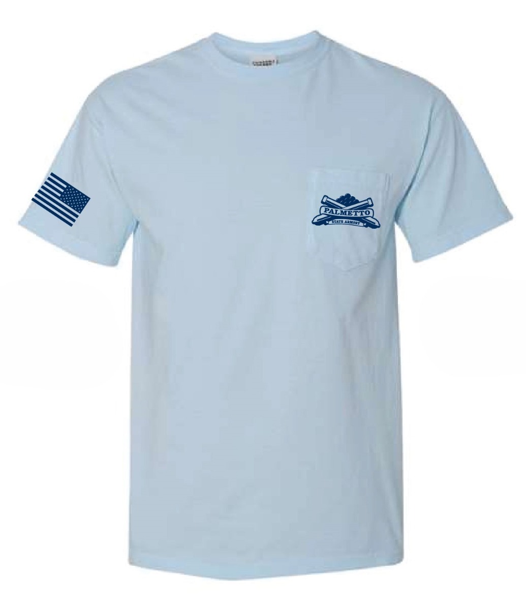 PSA Comfort Colors Pocket T-Shirt - L - Chambray w/Blue Logo - Palmetto State Armory