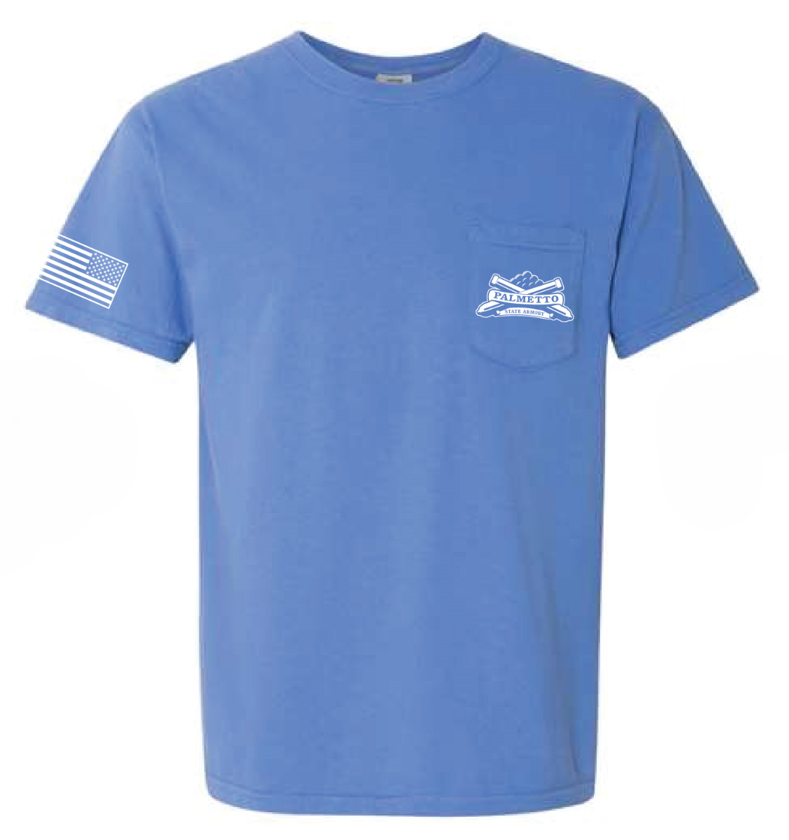 PSA Comfort Colors Pocket T-Shirt - M - Mystic Blue w/White Logo