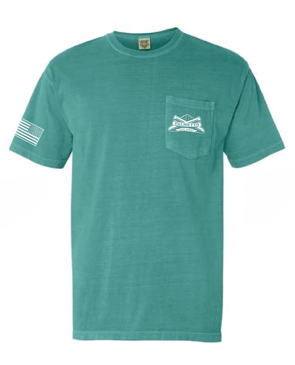 PSA Comfort Colors Pocket T-Shirt - S - Seafoam w/White Logo