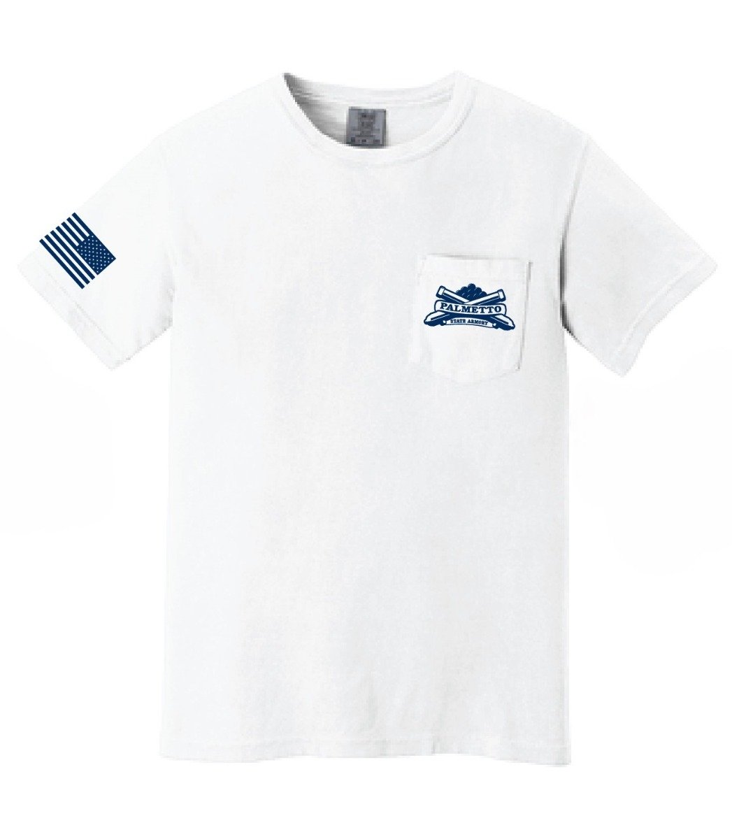 PSA Comfort Colors Pocket T-Shirt - M - White w/Navy Logo - Palmetto State Armory