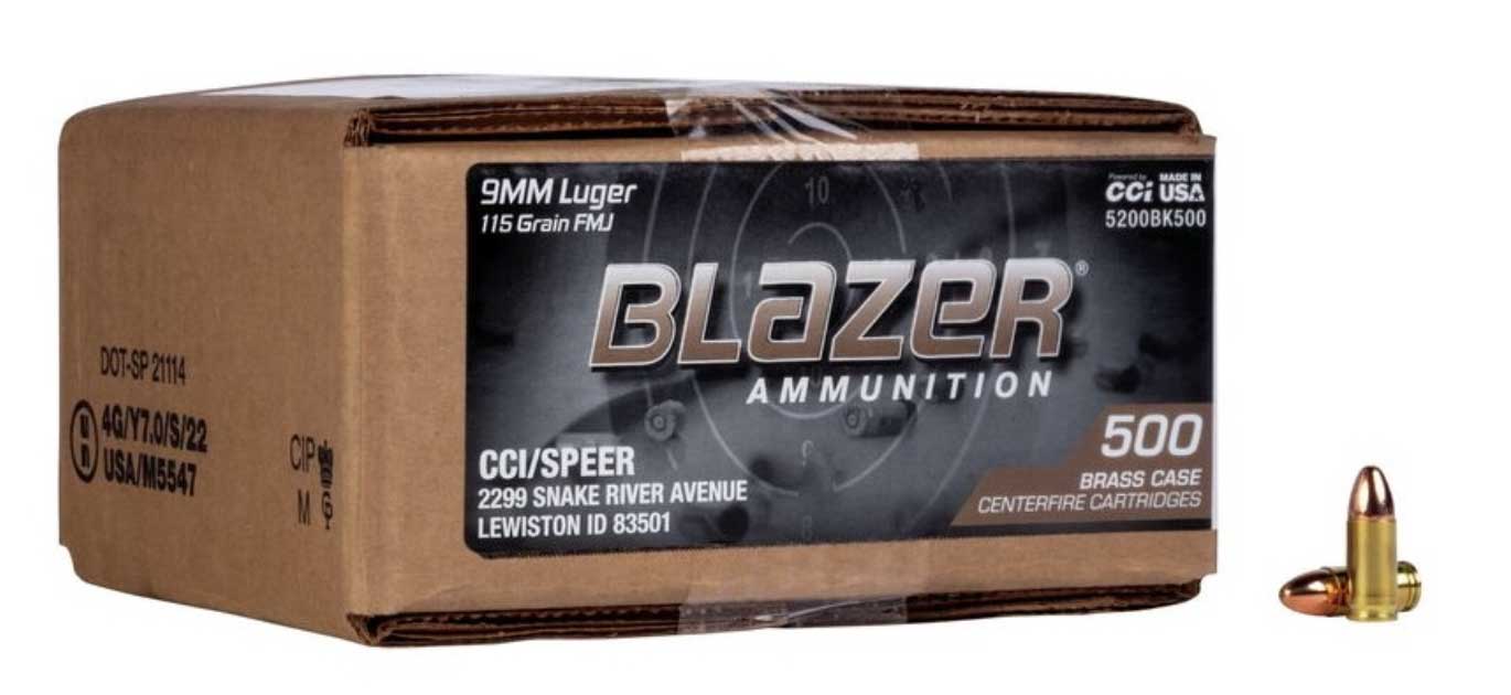 CCI Blazer Brass 9mm Bulk Ammo 115 Grain FMJ 500rds - 5200BK500 - Cci