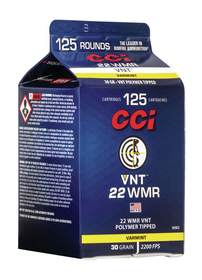 CCI VNT .22 WMR 30 gr Polymer Tipped VNT 125 Round Carton - 929CC - Cci