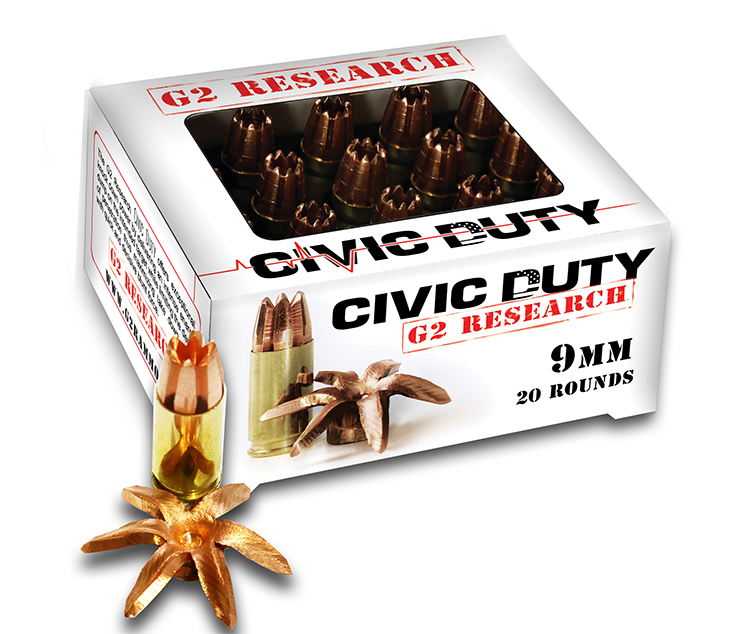 G2 Research Civic Duty 9mm 100gr Solid Copper Ammo, 20rds - 06025 - G2 Research
