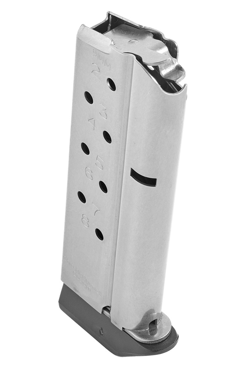 Chip McCormick 1911 Compact 8 Round 9mm Magazine With Baseplate, Stainless - M-MG-9CP8-P - Cmc