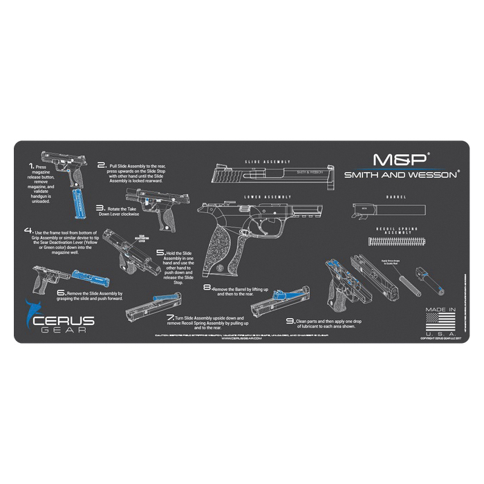 Cerus Gear ProMat 12" x 27" x 3 mm Instructional Mat for S&W M&P, Charcoal Gray/Cerus Blue - Cerus Gear