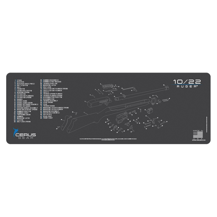 Cerus Gear ProMat 12" x 36" x 3 mm Mat for Ruger 10/22, Charcoal Gray/Cerus Blue - Cerus Gear