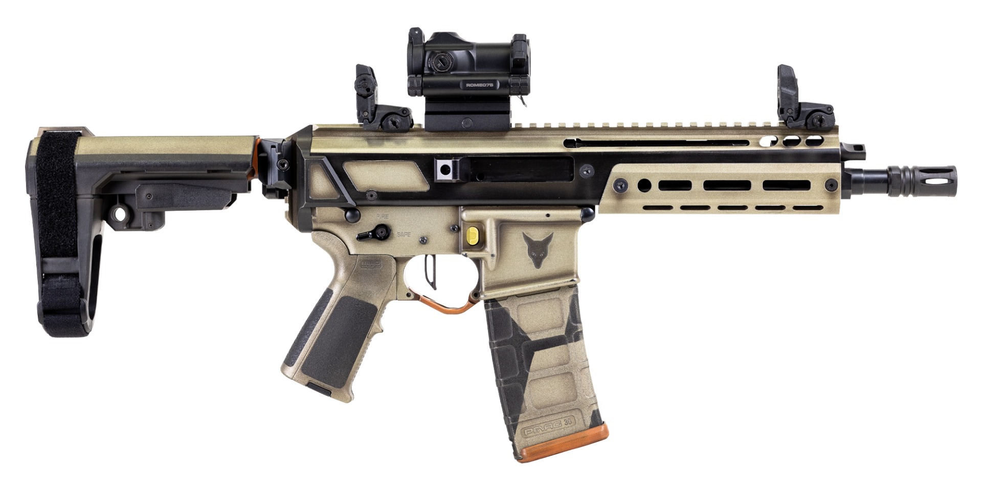 PSA Custom Jakl 8.5" 300 Blackout Pistol W/ PSA Custom Flatbow FCG, Romeo 7s Green Dot, Gold Rush - Psa Custom