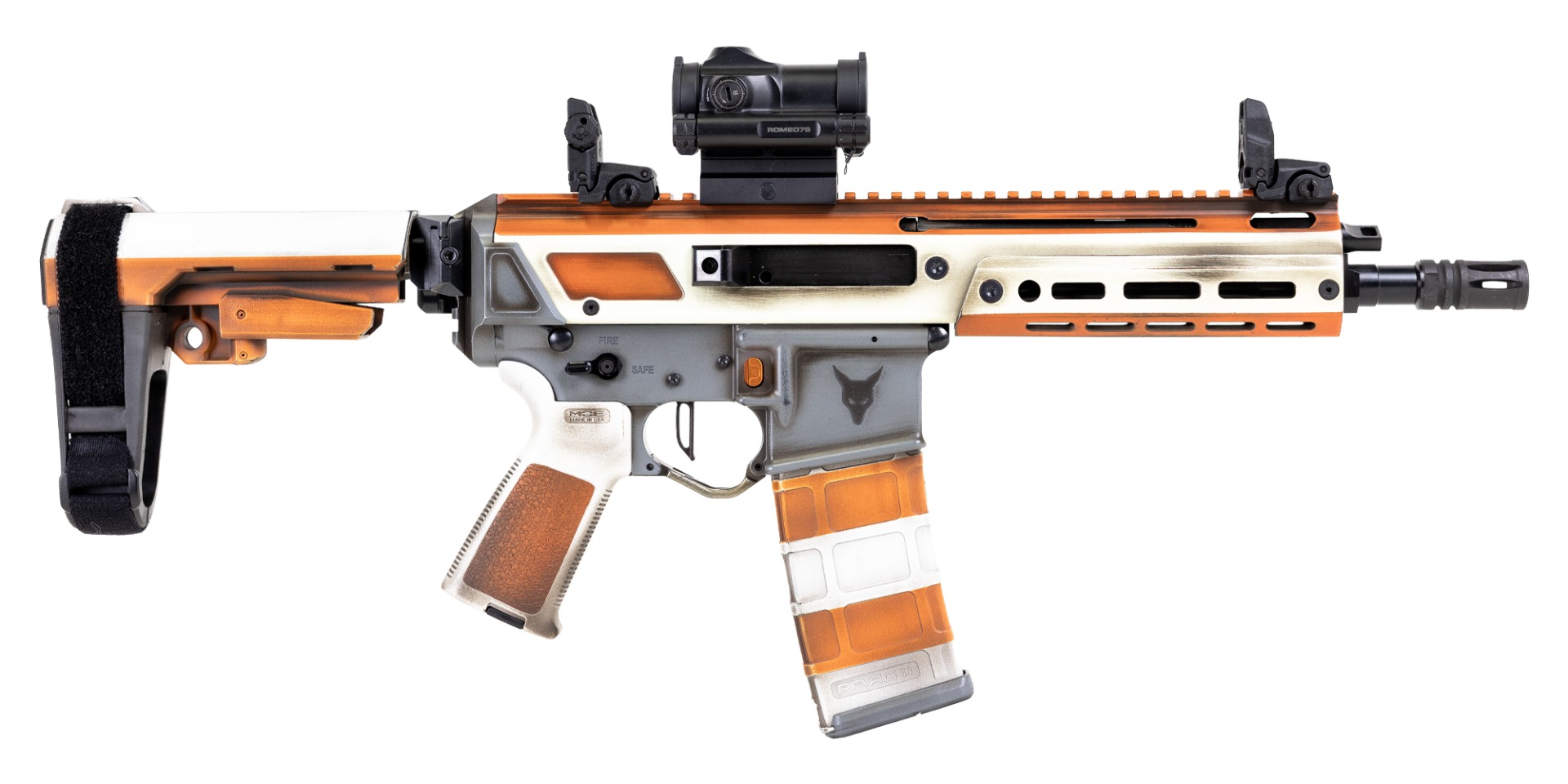 PSA Custom Jakl 8.5" 300 Blackout Pistol W/ PSA Custom Flatbow FCG, Romeo 7s Green Dot, Orange Crush - Psa Custom