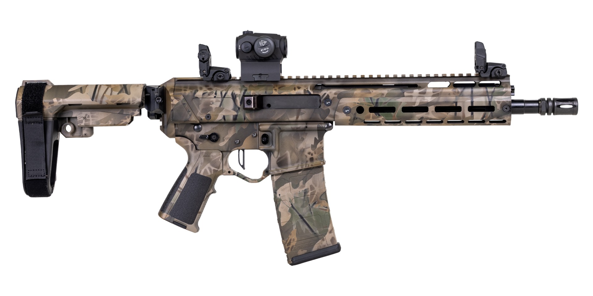 PSA Custom Jakl 10.5" 5.56 NATO 1/7 Nitride Pistol W/ PSA Custom Flatbow FCG, Romeo 5 Red Dot, All Cam - Psa Custom