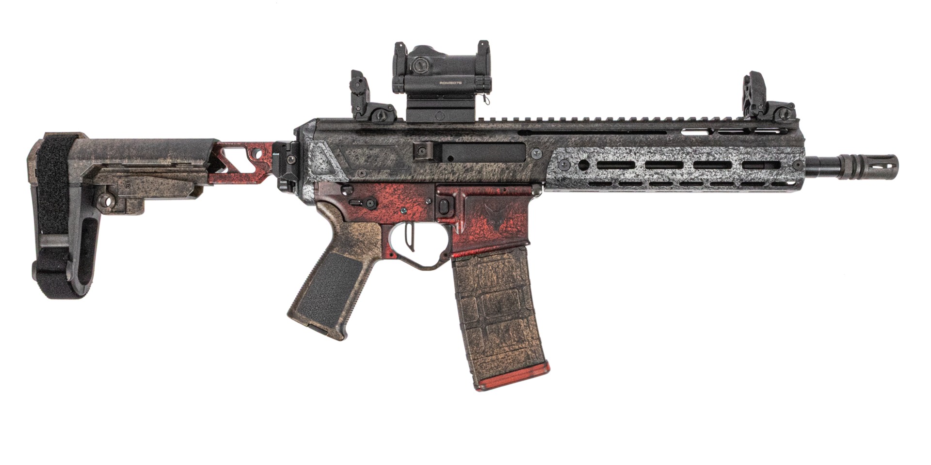 PSA Custom Jakl 10.5" 5.56 NATO 1/7 Nitride Pistol W/ PSA Custom Flatbow FCG, Romeo 7 Green Dot - Weathered Patina - Psa Custom