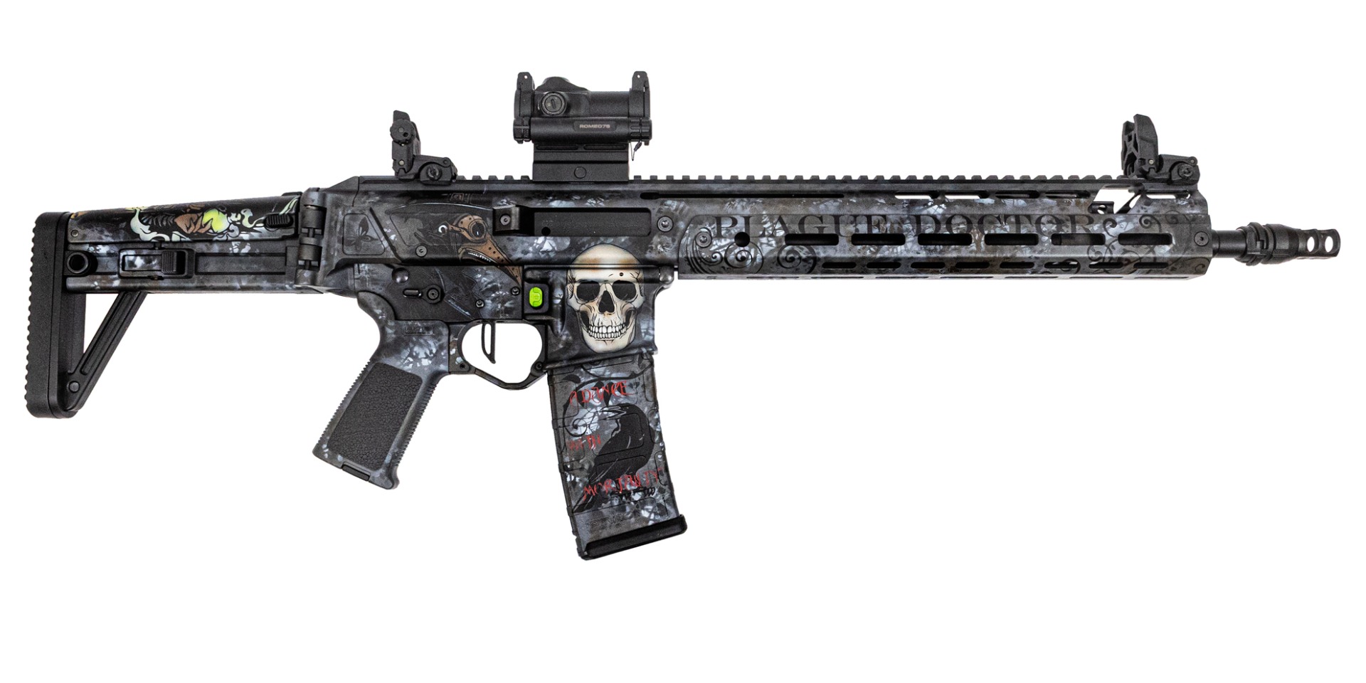 PSA Custom Jakl 14.5" Rifle 5.56 1/7 Nitride, Knurled CH,BCG, MBUS, 3.5lb Flat FCG - Plague Doctor - Psa Custom