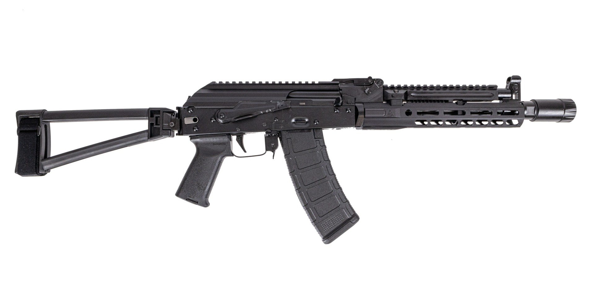 PSA AK-105 Triangle Side Folding Pistol with PSA-SLR SOLO 9.45 Rail, ALG Trigger, Linear Comp, Hinged Dust Cover, Toolcraft Bolt, Trunnion, and Carrier - Palmetto State Armory