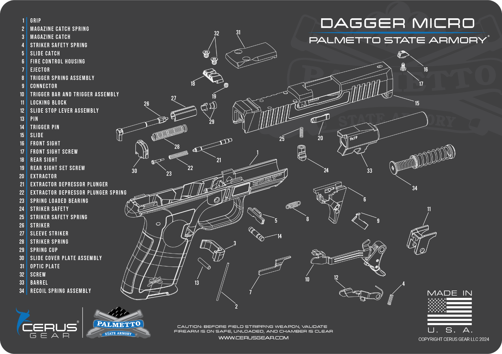 PSA Micro Dagger Handgun Cleaning Mat, 12" x 17" - Palmetto State Armory