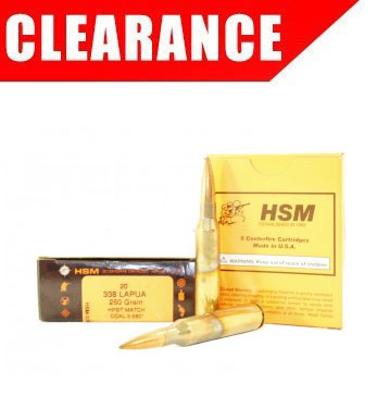 HSM 338 Lapua Mag 250gr HPBT Ammunition New Manufactured OAL 3.680 20rds - HSM-338Lapua-2-N68 - Hsm Ammunition