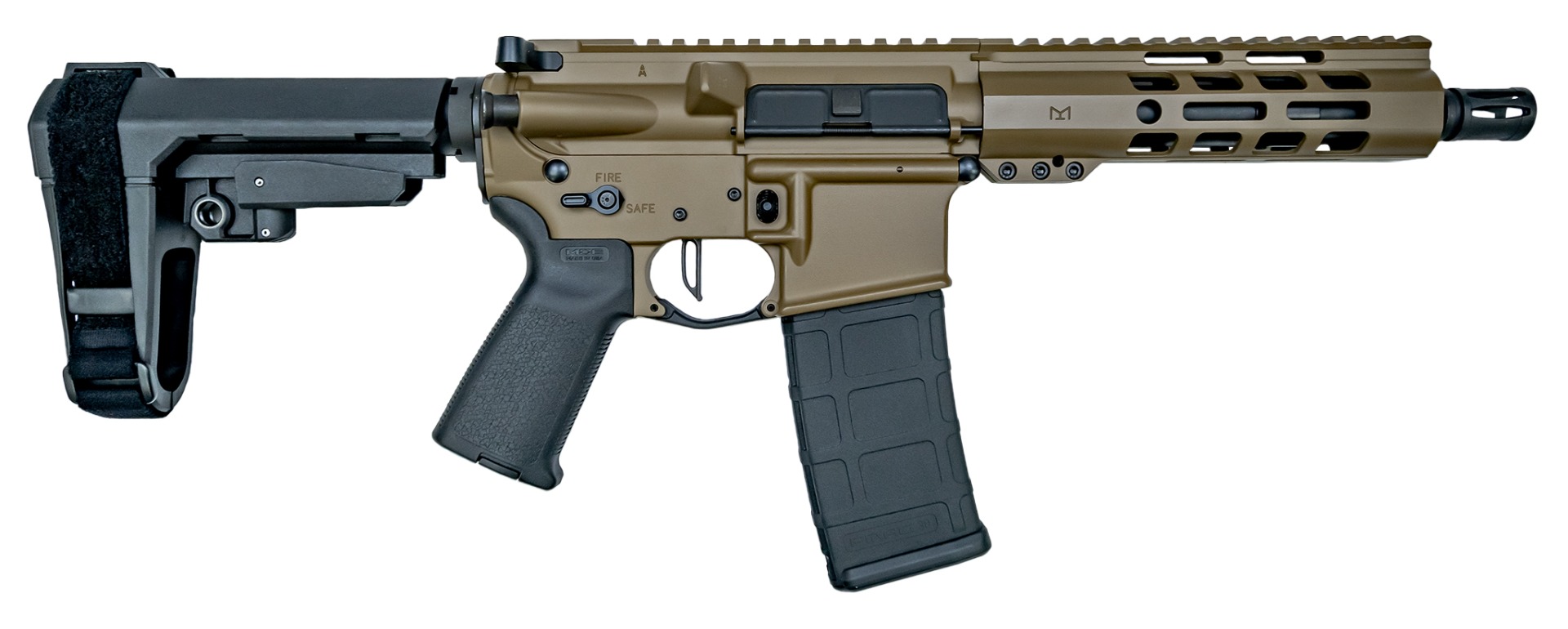 PSA Custom 7.5" Pistol-length 300AAC 1/8 Phos. 7" Lightweight MLok Pistol, 3.5lb Flat FCG, Coyote - Psa Custom