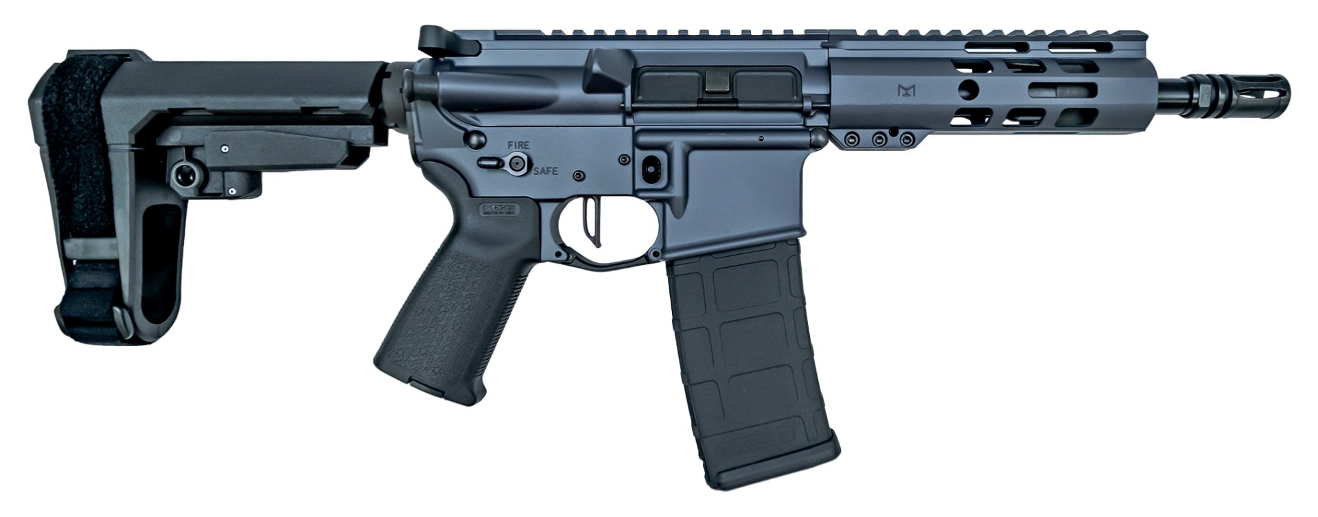 PSA Custom 7.5" Pistol-length 5.56 1/7 Nitride 6" Lightweight MLOK Pistol, 3.5lb Flat FCG, Grey - Psa Custom