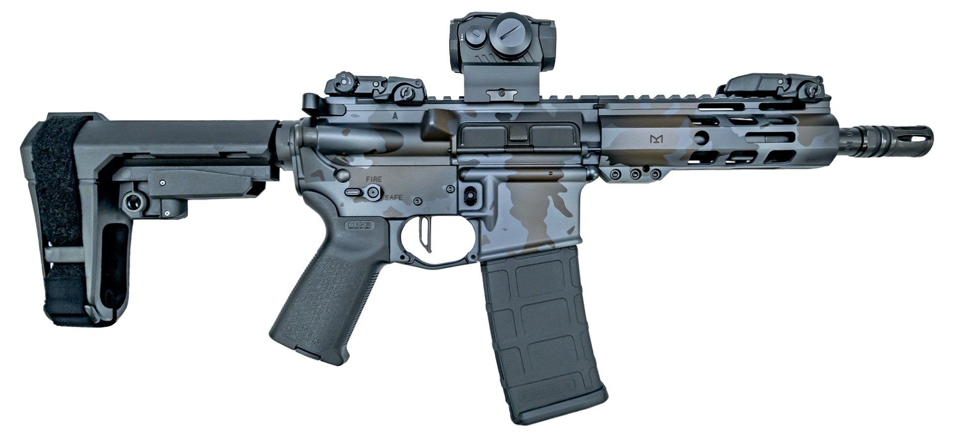 PSA Custom 7.5" 300AAC Blackout 1/8 Phosphate 6" LTWT M-Lok Pistol W/ 3.5lb Flatbow FCG, Sig Romeo 5, Dusk Fall - Psa Custom