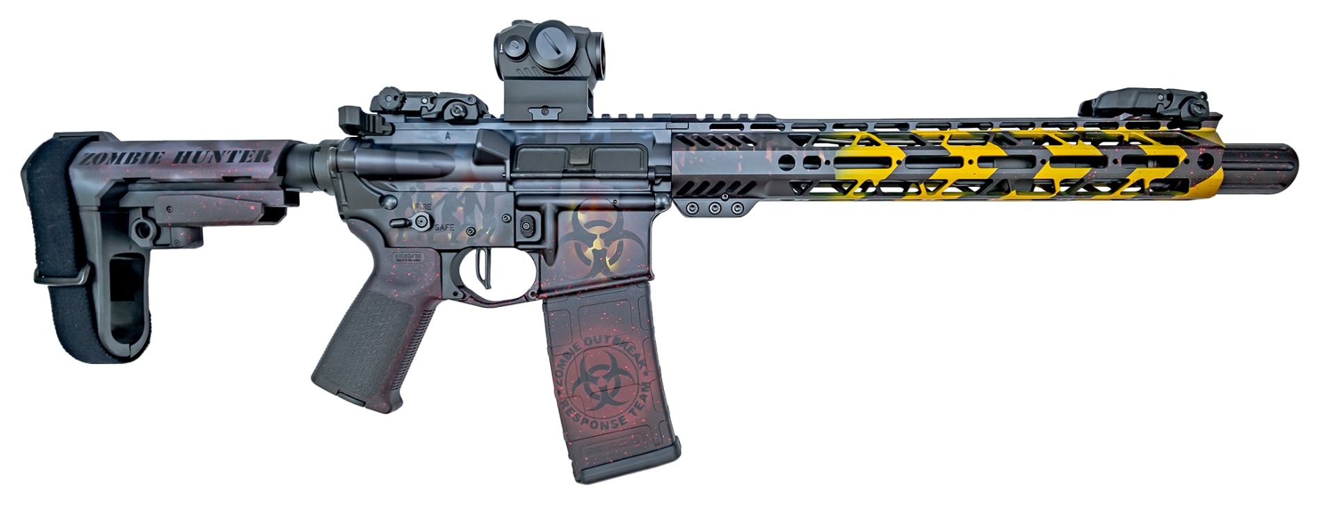 PSA Custom 11.5" 5.56 NATO 1/7 Nitride 10.5" Pistol, 3.5lb Flat FCG - Zombie Slayer - Psa Custom