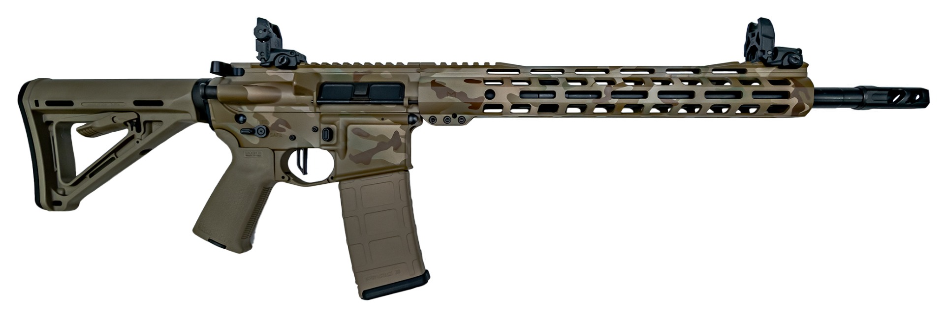 PSA Custom16" PL 300AAC 1/8 Nit 13.5" Mlok Rifle W/3.5 Flat FCG, Mbus sights, Romeo 5 - Airad Camo - Psa Custom