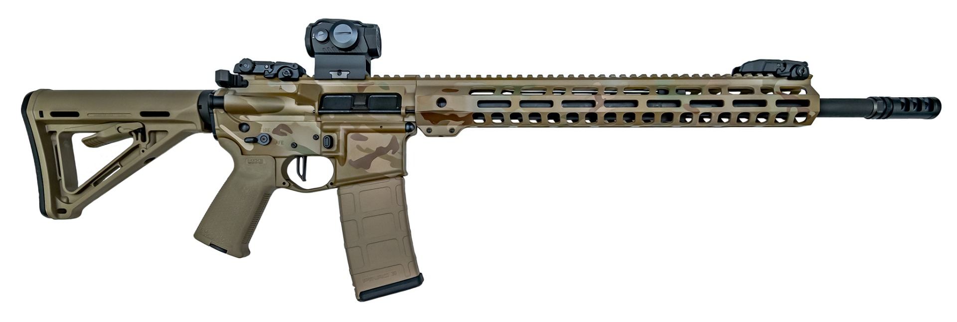 PSA Custom 18" CHF RL Heavy barrel 15" Mlok Rifle,3.5 Flat FCG, Mbus sights, Romeo 5 - Airad Camo - Psa Custom
