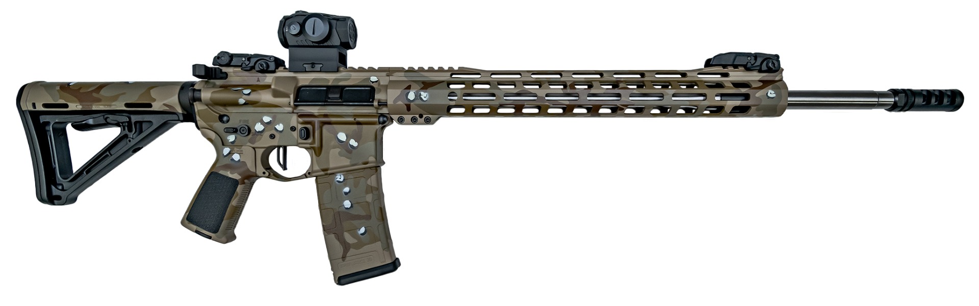 PSA Custom 20" RL 5.56 NATO 1/7 SS 15" LtWt MLok Rifle, 3.5lb Flat FCG, Mbus, Romeo 5 - Choco Chip - Psa Custom