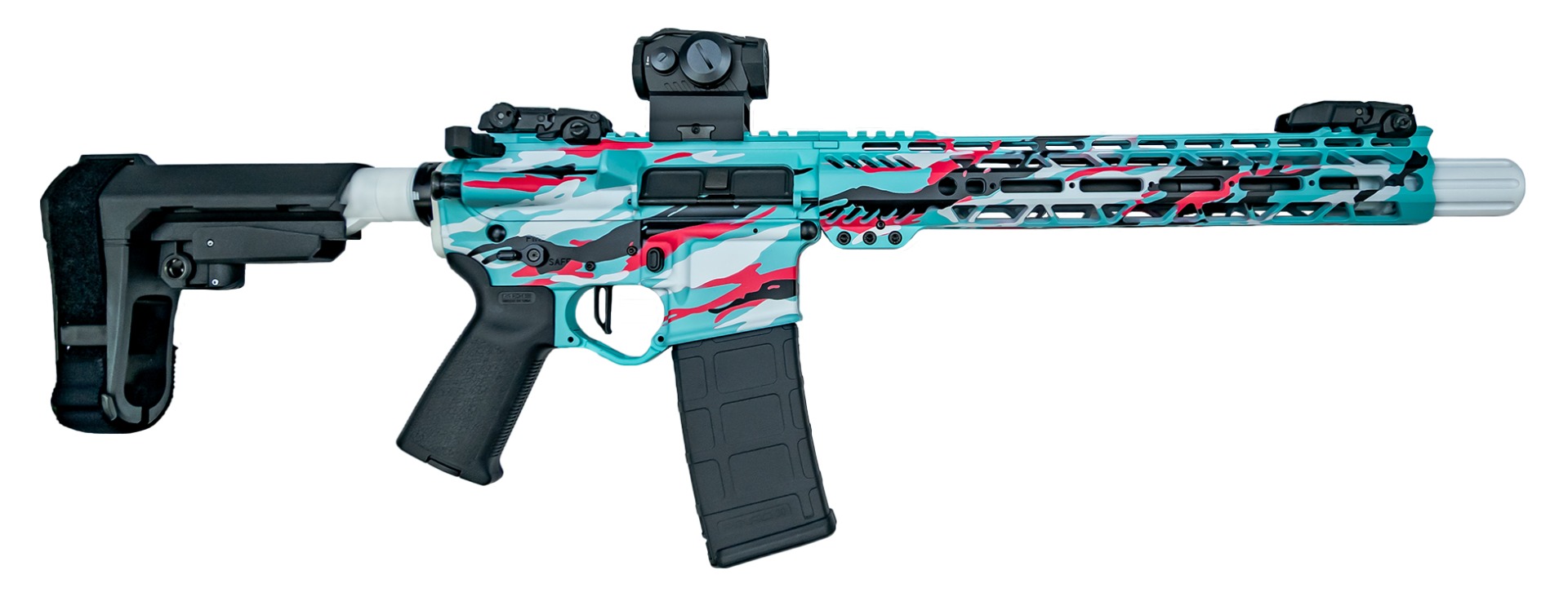PSA Custom 11.5" 5.56 1/7 Phos 12.5" LTWT MLOK Pistol W/ PSA Custom 3.5lb Flat, Mbus - Miami Vibe - Psa Custom