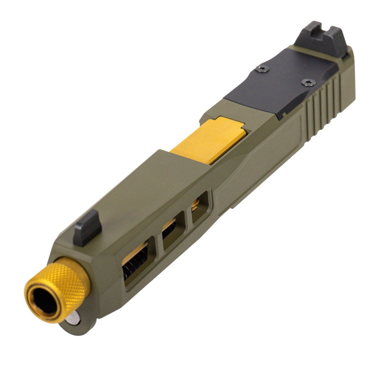 PSA Dagger Complete SW1 RMR Slide Assembly W/ Gold Barrel, Sniper Green - Palmetto State Armory
