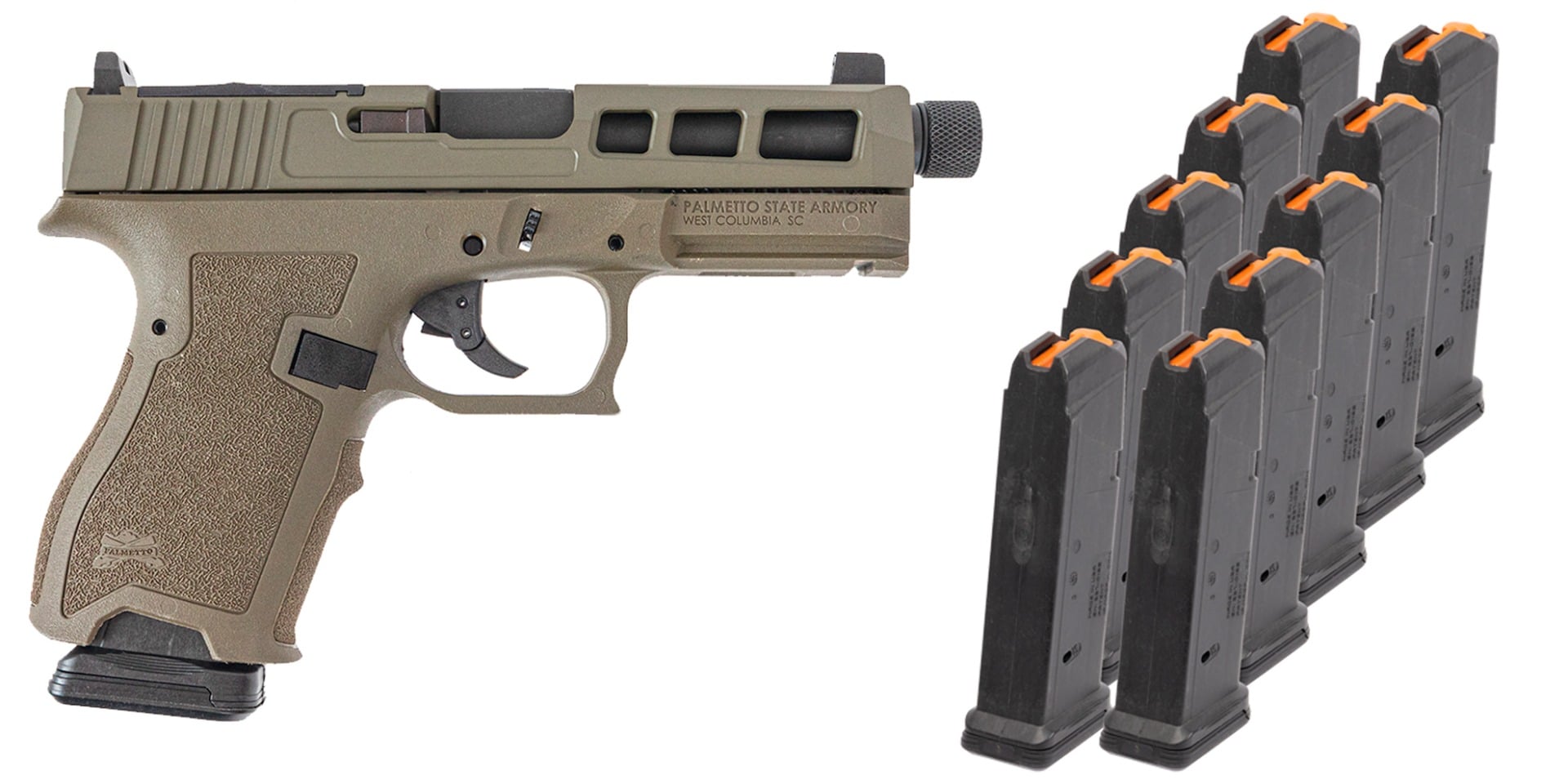 PSA Dagger Compact 9mm Pistol With SW1 ECC RMR Slide & Threaded Barrel w/10-15rd Mag and Bag, Sniper Green(Rear Sight Rear)