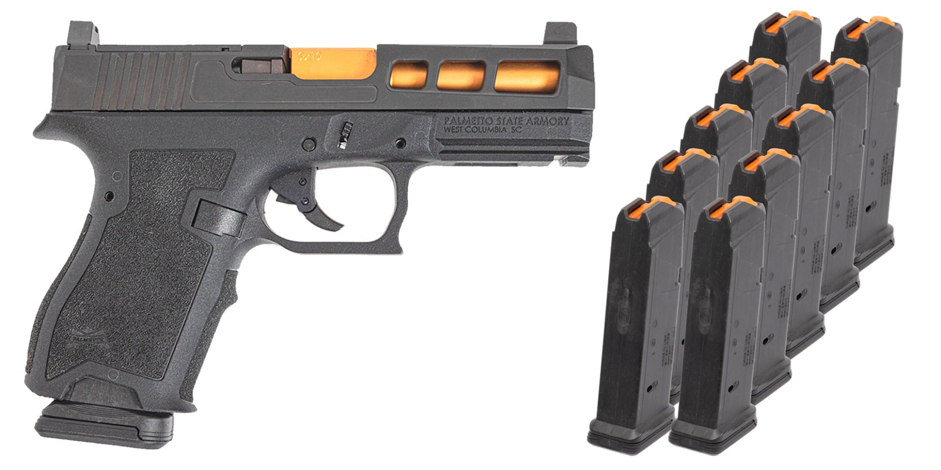 PSA Dagger Complete SW1 RMR Pistol W/ Gold Barrel & 10 15RD Mags, Black