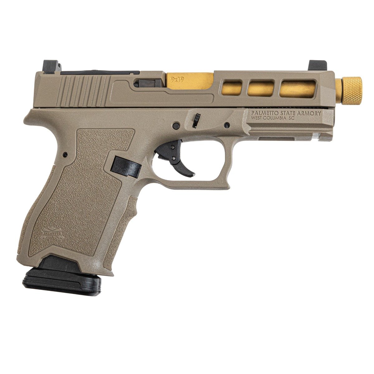 BLEM PSA Dagger Compact 9mm Pistol With SW1 RMR Slide & Gold Threaded Barrel, FDE - Palmetto State Armory