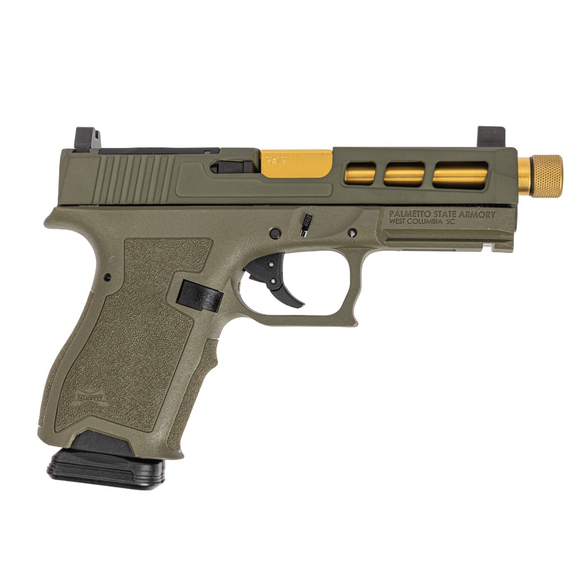 PSA Dagger Compact 9mm Pistol With SW1 ECC RMR Slide & Gold TiN Threaded Barrel, Sniper Green