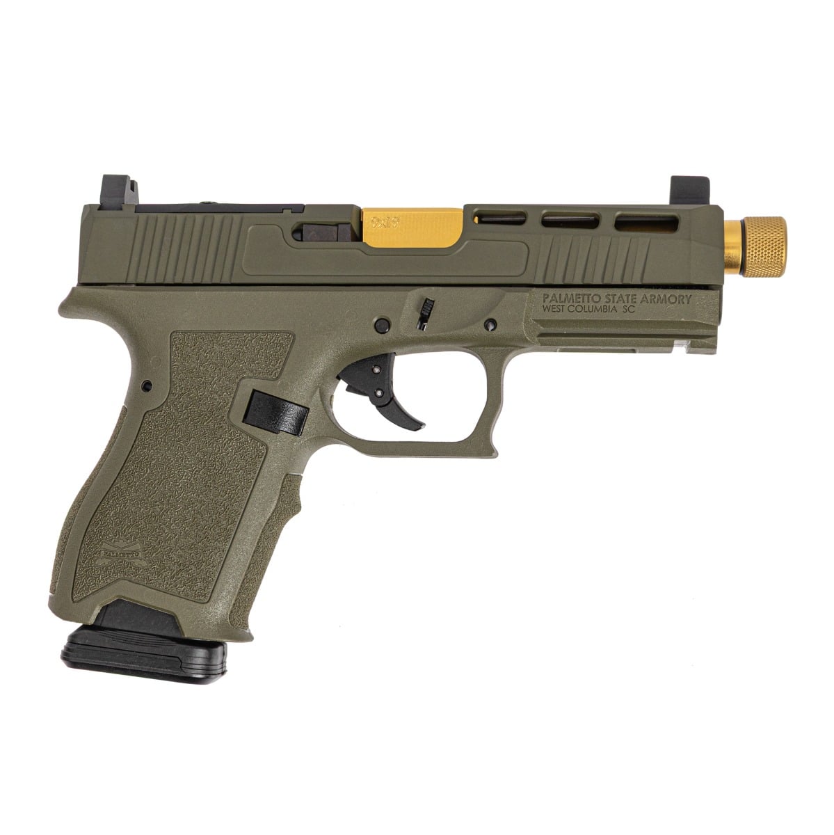 PSA Dagger Compact 9mm Pistol With SW2 ECC RMR Slide & Gold TiN Threaded Barrel, Sniper Green