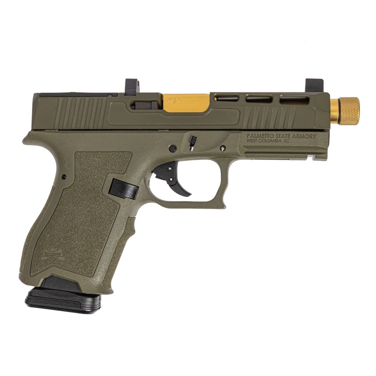 PSA Dagger Compact 9mm Pistol With SW2 ECC RMR Slide & Gold TiN Threaded Barrel, Sniper Green