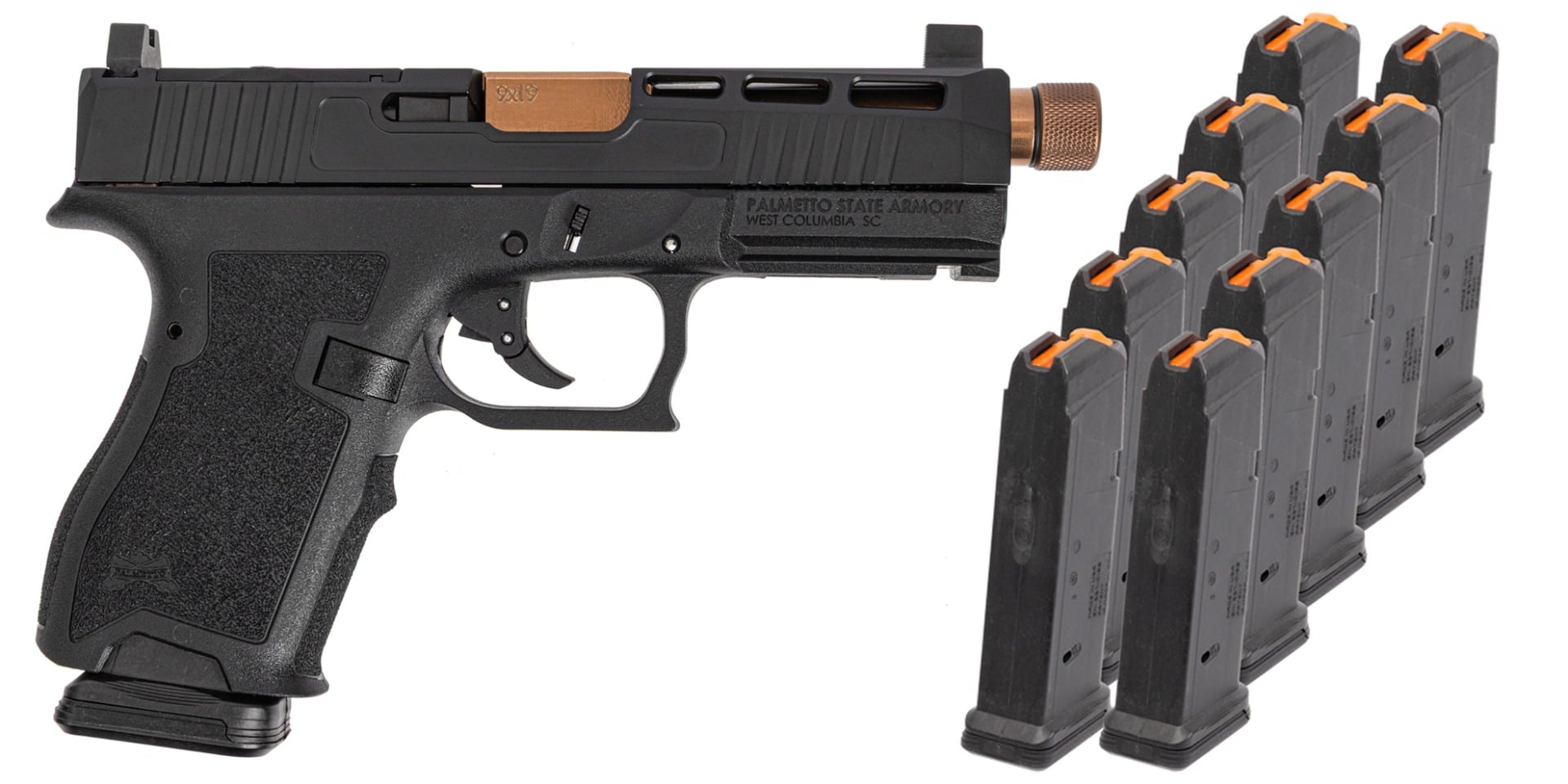 PSA Dagger Compact 9mm Pistol With SW2 Extreme Carry Cut RMR Slide & Copper Threaded Barrel, w10-15rd mags, Black