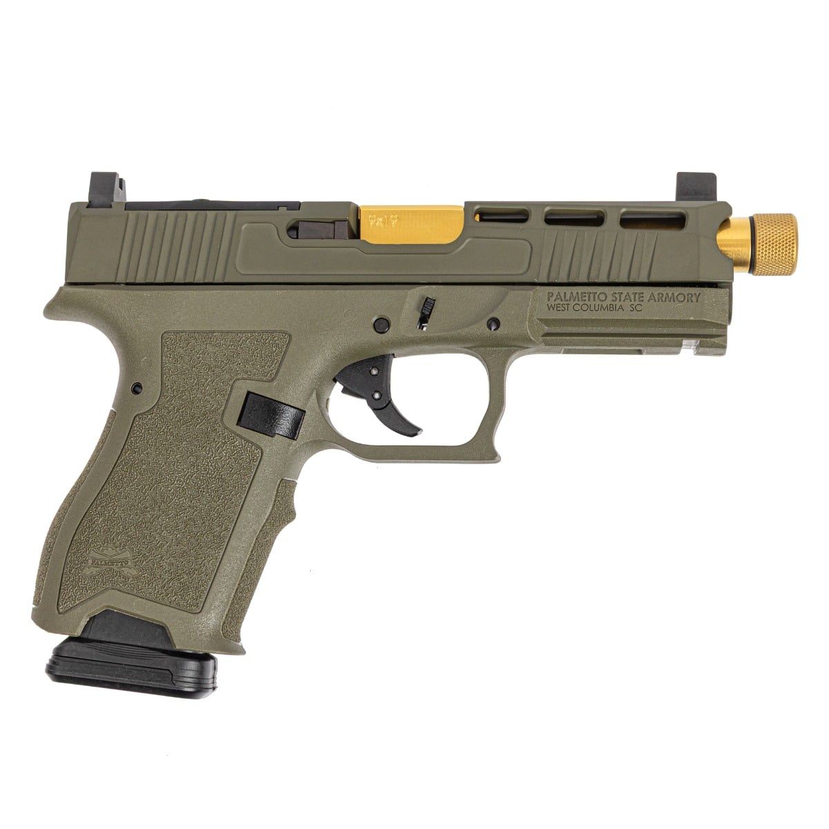 PSA Dagger Compact 9mm Pistol With SW4 ECC RMR Slide & Gold TiN Threaded Barrel, Sniper Green