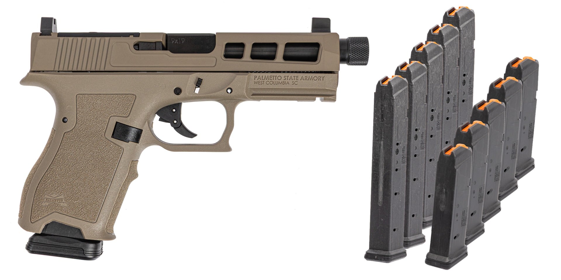 PSA Dagger Compact SW1 RMR Pistol, Threaded Barrel w/ 5 15rd & 5 27rd Mags, FDE