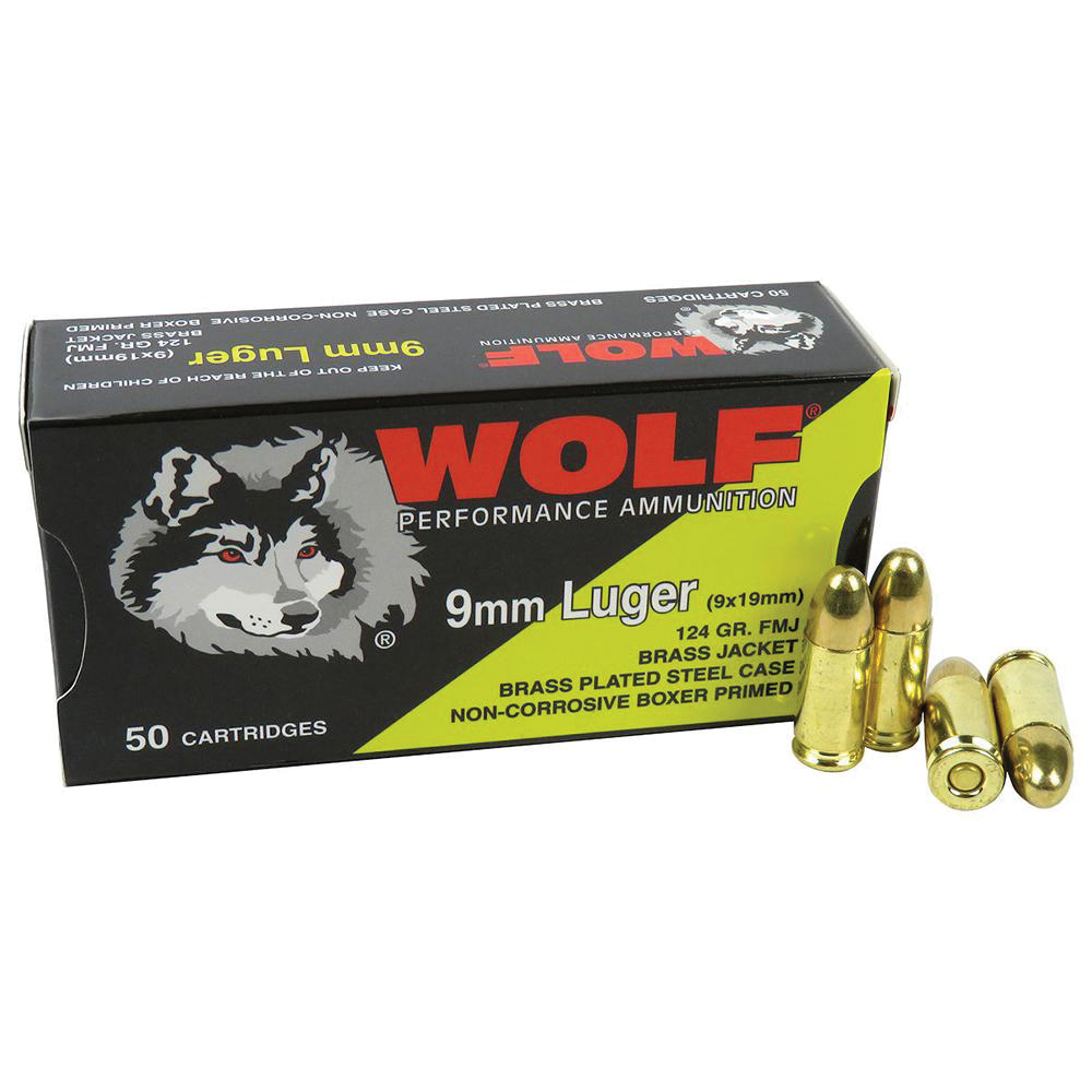Wolf Performance 9mm 124 gr FMJ 50rds - Wolf