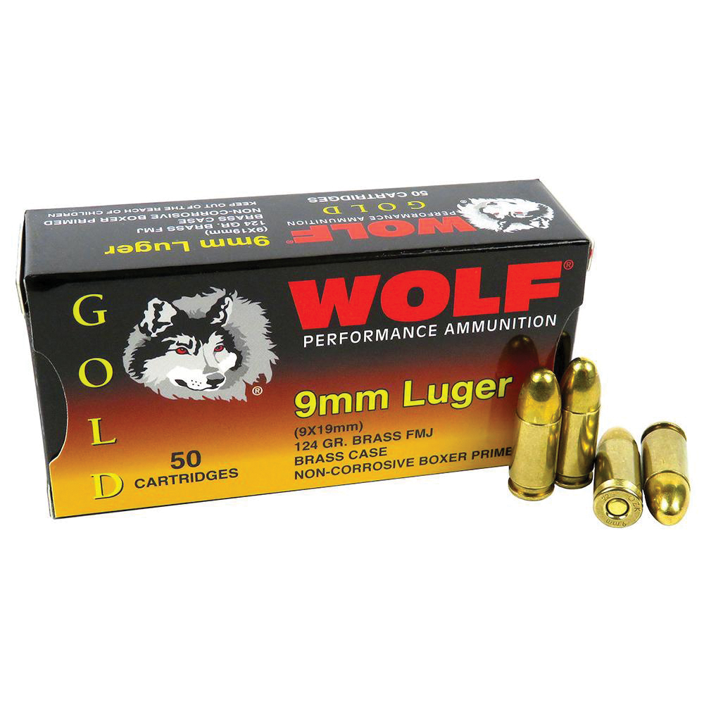 Wolf Gold 9mm 124 gr FMJ 50rds - Wolf