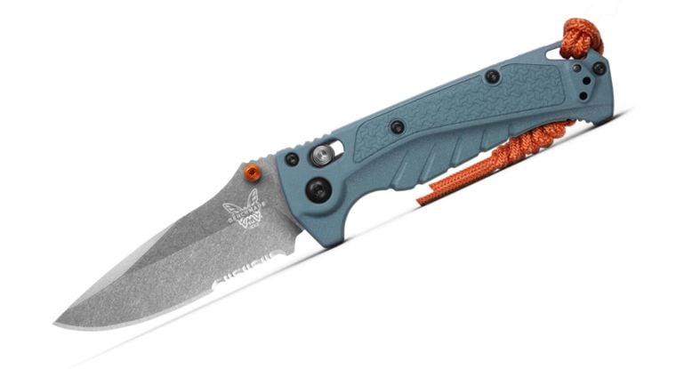Benchmade Mini Adira Folding Drop Point Knife Serrated, Depth Blue - 18065S