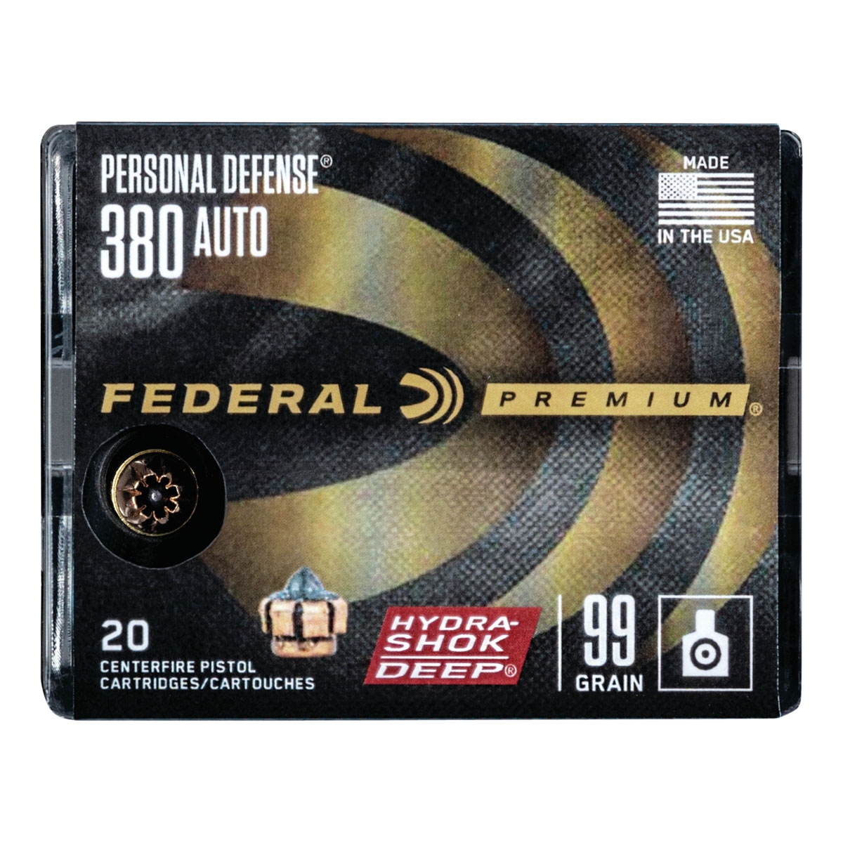 Federal Personal Defense .380 ACP 99 gr Hydra Shok 20 Rounds Ammunition - P380HSD1 - Federal