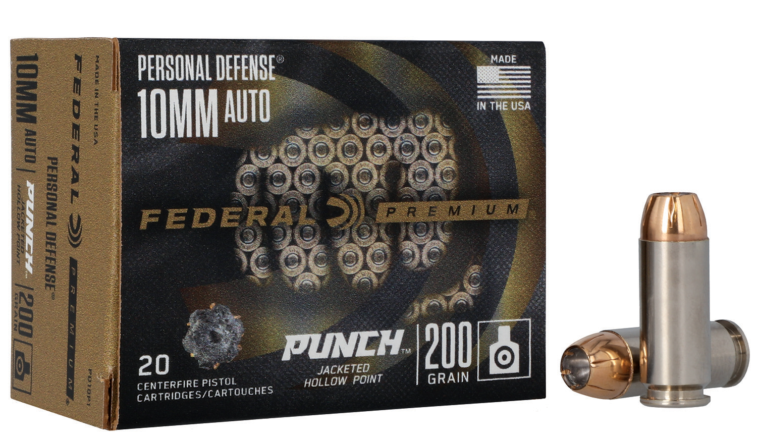 Federal Premium Punch 10mm Auto Ammo 200 Grain JHP 20rds - PD10P1 - Federal