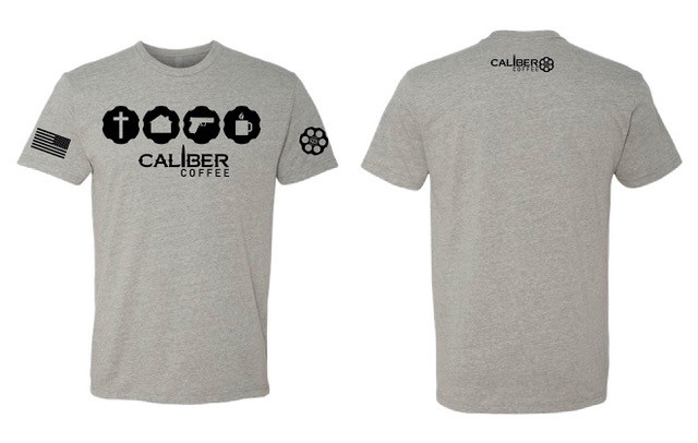 Caliber Coffee Faith Family Firearms Coffee T-Shirt, Grey Extra Small - Caliber Coffee