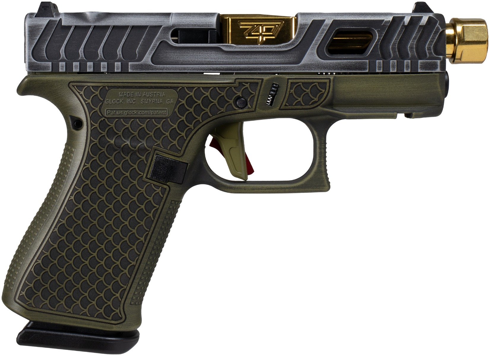 Glock 43X MOS Optics Ready 3.92" 9mm 10rd Pistol, Green Tarpon Scale w/ Gold Threaded Barrel - PX4350201FRMOSGTGB - Glock